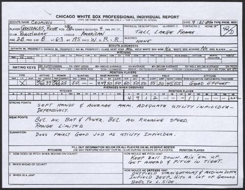 Rene Gonzales scouting report, 1989 September 02