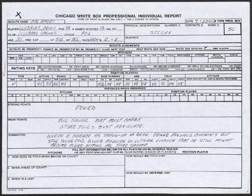 Denny Gonzalez scouting report, 1989 July 22