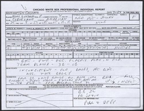 Denny Gonzalez scouting report, 1989 September