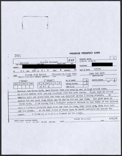 Goose Gossage scouting report, 1970 April 25