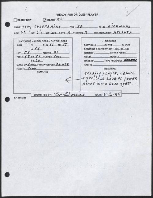 Tony Graffanino scouting report, 1995 June 12