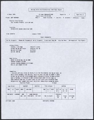 Jeff Granger scouting report, 1995 July 19