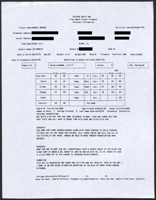 Danny Graves scouting report, 1994 April 02