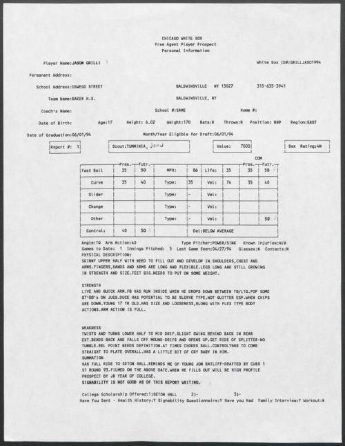 Jason Grilli scouting report, 1994 April 27