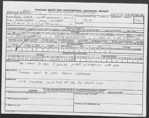 Buddy Groom scouting report, 1990 July 09