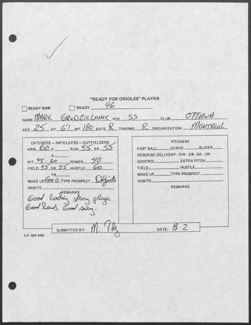 Mark Grudzielanek scouting report, 1995 August 02