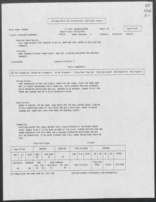 Vladimir Guerrero scouting report, 1995 September 12