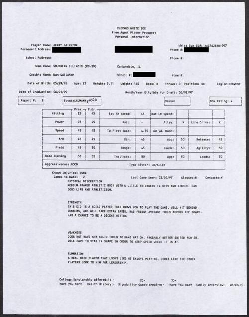 Jerry Hairston scouting report, 1997 March 09