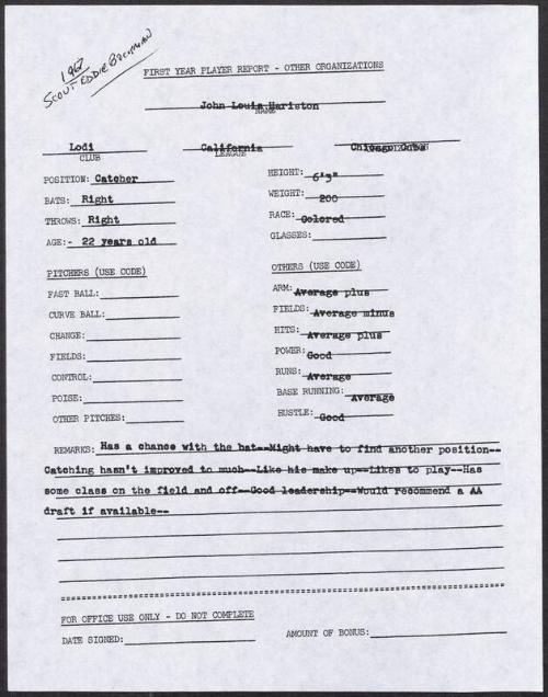 John Hairston scouting report, 1967