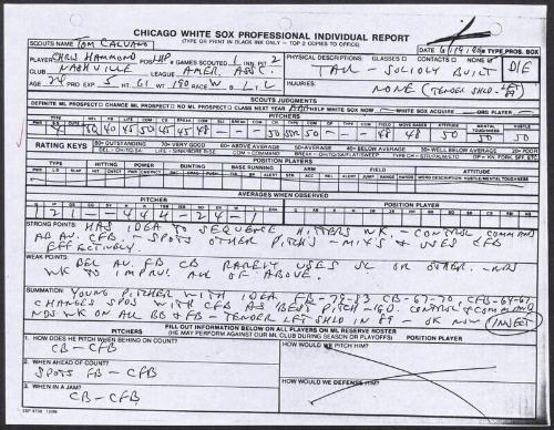 Chris Hammond scouting report, 1990 June 19