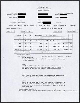 Jed Hansen scouting report, 1994 January 31