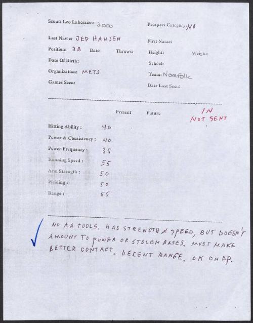 Jed Hansen scouting report, 2000