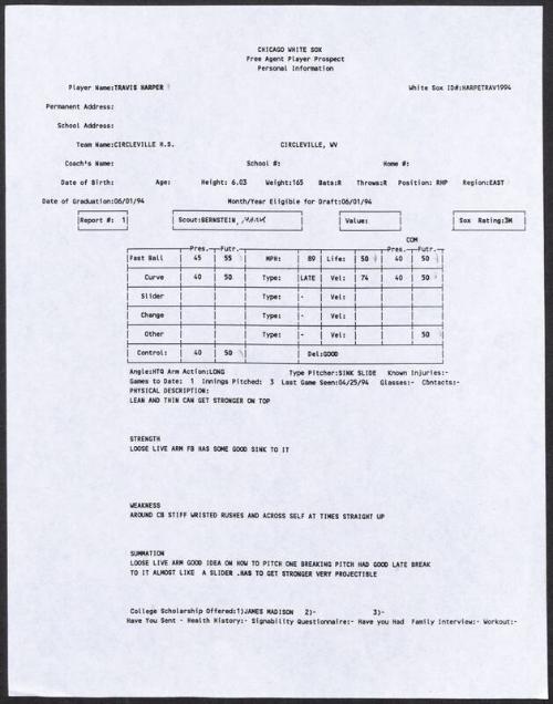 Travis Harper scouting report, 1994 April 25