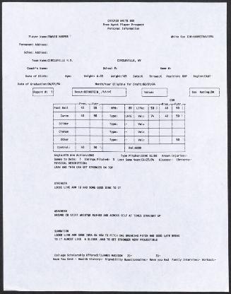 Travis Harper scouting report, 1994 April 25