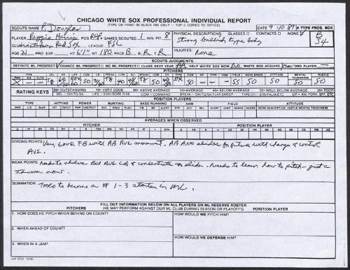 Reggie Harris scouting report, 1989 September 10