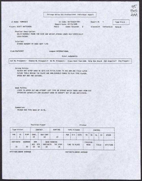 Scott Hatteberg scouting report, 1995 July 13