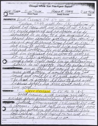 Jeff Hearron scouting report, 1983 March 05