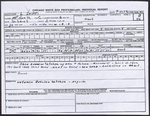 Mike Heath scouting report, 1989 September 22