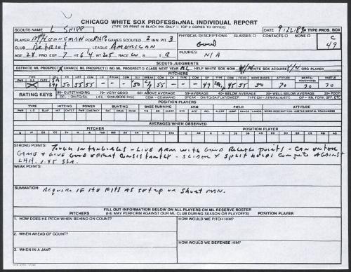 Mike Henneman scouting report, 1989 September 22