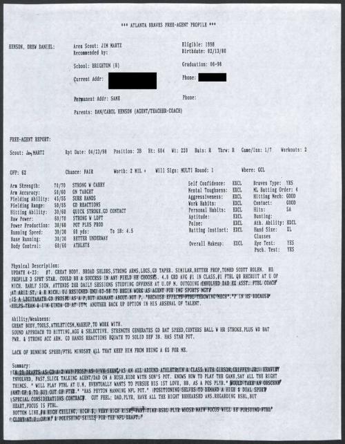 Drew Henson scouting report, 1998 April 23