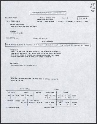 Felix Heredia scouting report, 1995 August 25