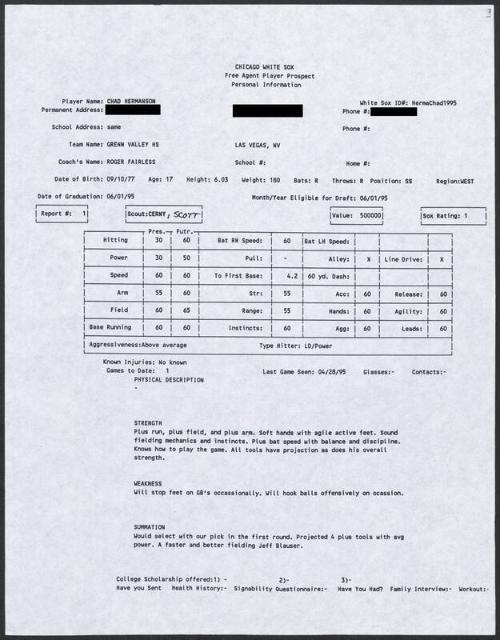 Chad Hermansen scouting report, 1995 April 28