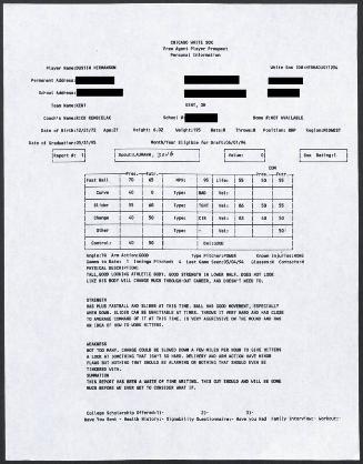 Dustin Hermanson scouting report, 1994 March 04