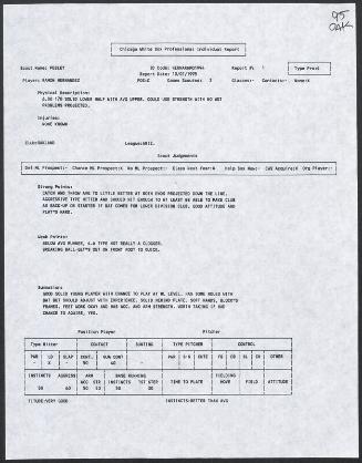 Ramon Hernandez scouting report, 1995 October 01