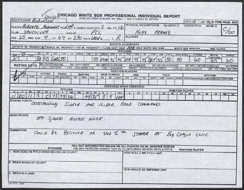 Roberto Hernandez scouting report, 1990 October 10