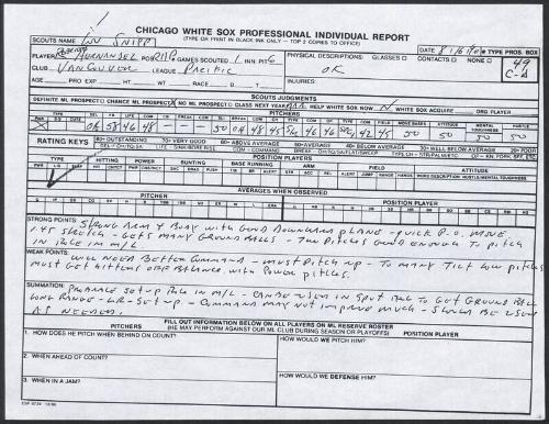 Roberto Hernandez scouting report, 1990 August 16