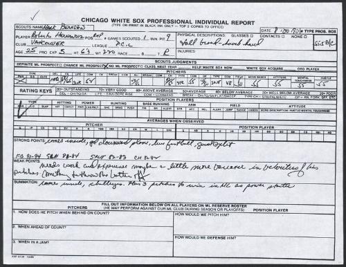 Roberto Hernandez scouting report, 1990 August 20