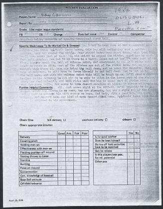 Sidney Fernandez scouting report, 1982