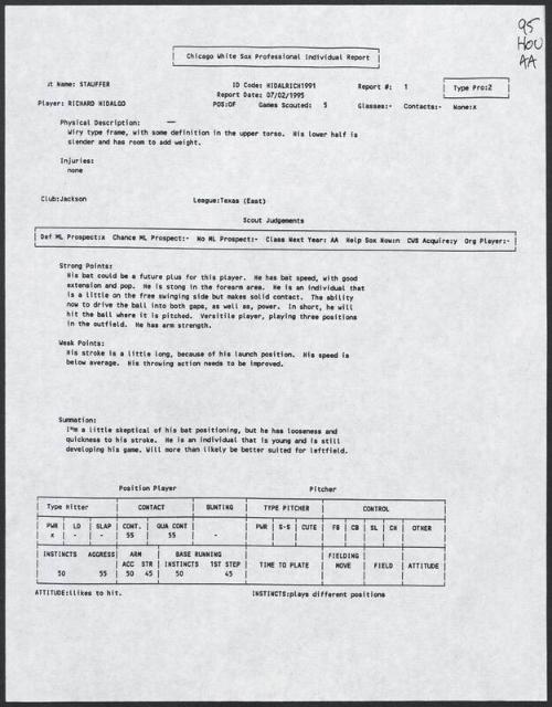 Richard Hidalgo scouting report, 1995 July 02