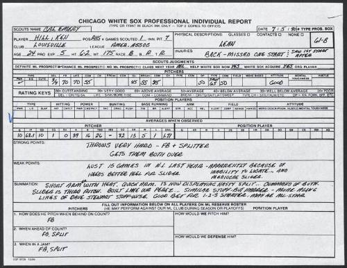 Ken Hill scouting report, 1990 July 05