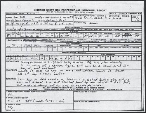 Ken Hill scouting report, 1990 September 24