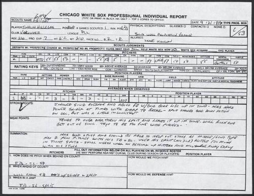 Shawn Hillegas scouting report, 1990 August 12