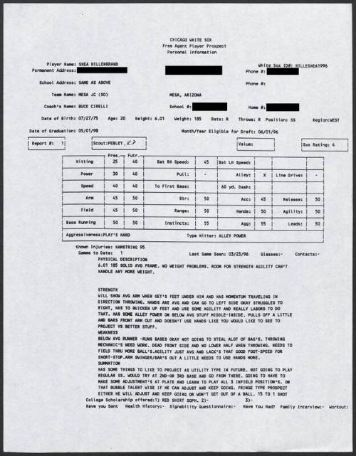 Shea Hillenbrand scouting report, 1996 March 23