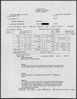 A.J. Hinch scouting report, 1995 February 20