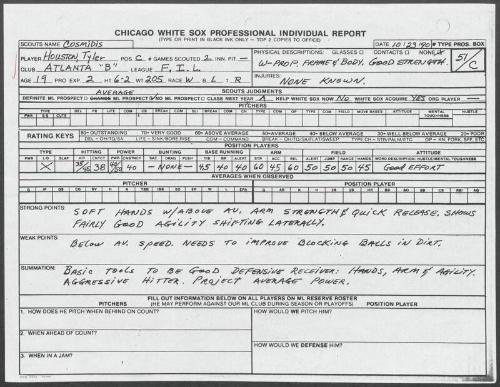 Tyler Houston scouting report, 1990 October 23