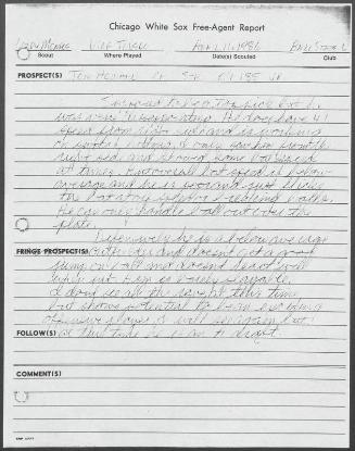 Thomas Howard scouting report, 1986 April 11