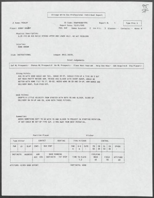 Bob Howry scouting report, 1995 October 01