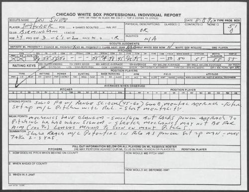 John Hudek scouting report, 1990 August 08