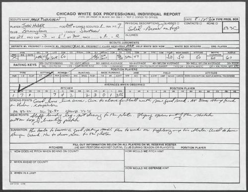 John Hudek scouting report, 1990 August 12