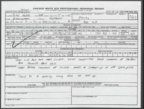 John Hudek scouting report, 1990 October 10