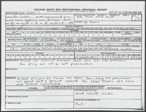 Rex Hudler scouting report, 1990 September 24