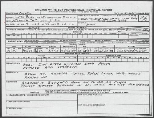 Brian Hunter scouting report, 1990 October 23