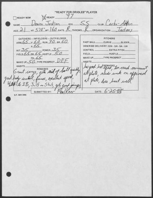 Damian Jackson scouting report, 1995 June 25