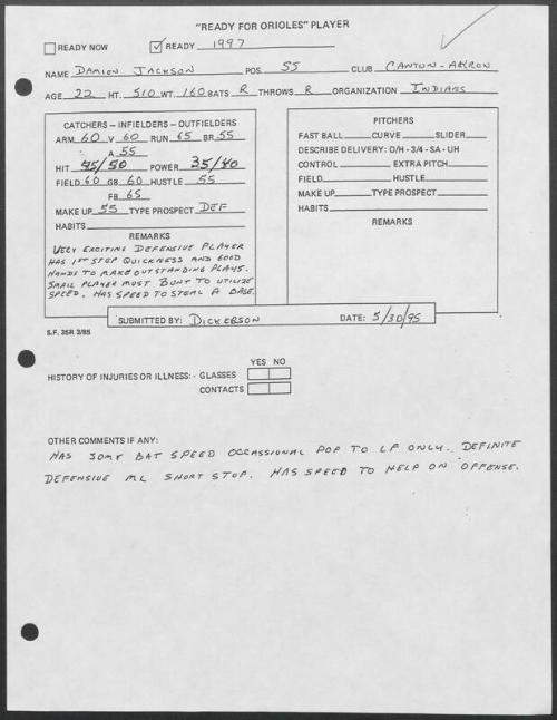 Damian Jackson scouting report, 1995 May 30