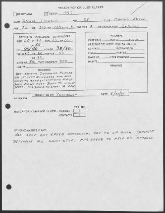 Damian Jackson scouting report, 1995 May 30