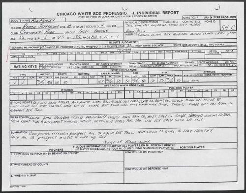 Reggie Jefferson scouting report, 1990 October